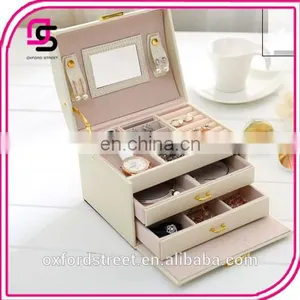 European Fashion Three Layer Double Drawer Leather Princess Jewelry Box thumbnail-6
