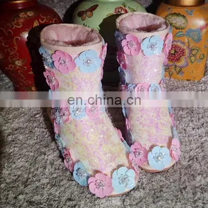 Aidocrystal New Designed Flower Women Bling Pink Sequins Wedge Heel Ankle Snow Boots thumbnail-1