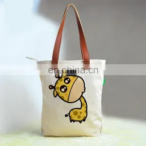 1 Pcs Custom Printed 16oz Cotton Canvas Tote Bag Lether Handles thumbnail-3