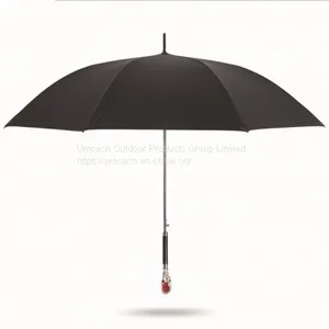 UDF50+ Men's Black Straight Umbrella With Ruby Handle thumbnail-1