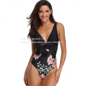 New European and American Siamese Deep V Swimwear Wholesale thumbnail-3
