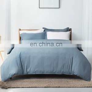 China Wholesaler Luxury Plain Washed Microfiber Twin OEKO Blue Grey Bedding thumbnail-3
