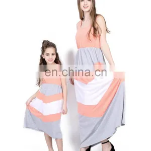 2019 New Women Gray White Pink Chevron Zigzag Long Summer Dress Mother Daughter Matching (this Link for WOMAN) thumbnail-1