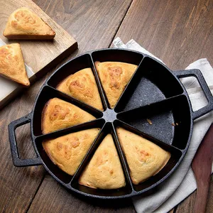 High Quality Oil Plant 8 Holes Pre-Seasoned Cast Iron Bakeware Pan Nonstick Cake Pan Custom With Handle thumbnail-4