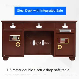 Modern Steel Desk With Built-in Safe Box for Home Office; Compact 3-Drawer Design for Private File Organization thumbnail-3