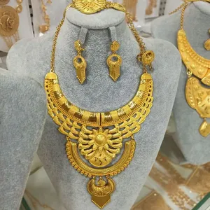 Lebanon Fashion Gold Plated Jewelry Set, Bridal Necklace Earrings Bracelet Ring 4pcs, Wholesale From 12 Sets. thumbnail-3