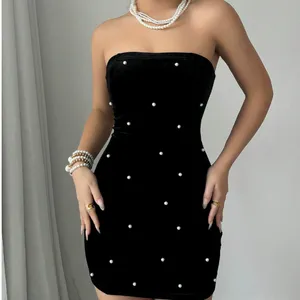 European and American Dresses, 2025 Summer Sexy Sleeveless Shoulder Hugging Buttocks Skirt, Bubble Bead Short Skirt thumbnail-1