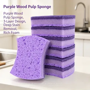 High Absorbent Purple Wood Pulp Sponge Daily Dish Scrub Sponge thumbnail-1