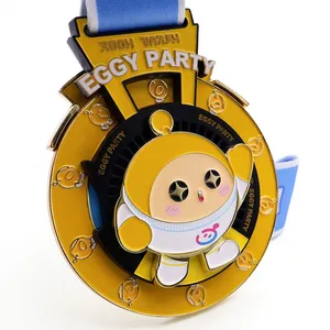 Custom Eggy Party Cartoon Metal Medal Manufacturer Zinc Alloy Enamel Running Race Finisher Medal With Ribbon thumbnail-1