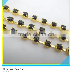 Black Pearl Rhinestone Cup Chain Sew on Gold Plated Rhinestone Claw Chain thumbnail-1