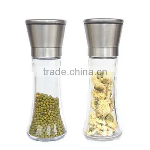 High Quality Brushed Stainless Steel Salt and Pepper Grinder Set- With Glass Bottle Salt and Pepper Shakers thumbnail-1