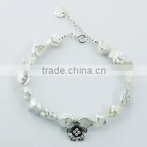 Freshwater Pearl Bracelet Antiqued Sterling Silver Flower thumbnail-1