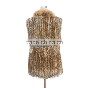 QD30434 Cheap China Bulk Wholesale Clothing Knitted Rabbit Fur Vest With Raccoon Fur Collar Clothes Women thumbnail-3