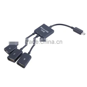 3 in 1 Micro USB HUB Male to Female Double USB 2.0 Host OTG Adapter Cable Converter Extender Universal For Mobile Phones Black thumbnail-1