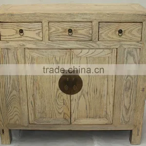 Chinese Antique Home Furniture Natural Finished Three Drawer Two Door Cabinet Sideboard thumbnail-1