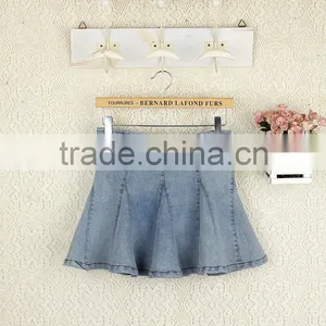 High Waist Short Denim Skirt Women Blue Elasticity Denim Pleated Mini Skirt Girls Ball Gown Sexy Girls in Short Denim Skirt thumbnail-3