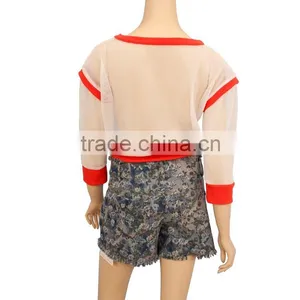 Latest Designer Lady Transparent Blouse Printed Mesh Tops for Woman thumbnail-4