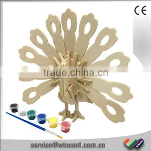 Children DIY Toy Peacock Painting 3D Puzzle Wooden thumbnail-1
