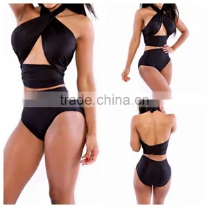 2016 A-bomb High Waist Criss Cross Vintage Bikini Set for Women for Big Busts Without Padded thumbnail-1