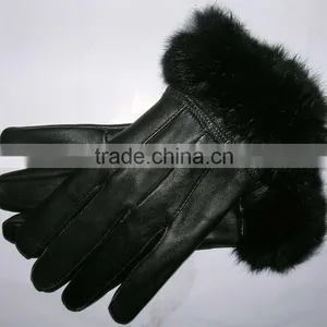 Rabbit Fur Cuff Lady Real Genuine Leather Gloves LG-06 thumbnail-2