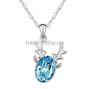 Christmas Blue Crystal Elk Pendant Necklace Fashion Design Jewelry Wholesale thumbnail-1