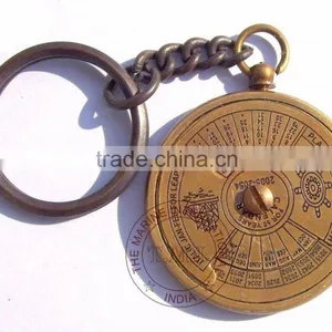 KEY CHAIN 50 YEAR CALENDAR - ANTIQUE BRASS KEY RING ITALIC CALENDAR - NAUTICAL BRASS KEYCHAIN thumbnail-1
