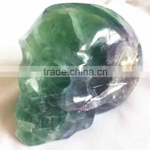 Natural Semi-precious Gemstone Fluorite Skull With Green and Purple Color thumbnail-3