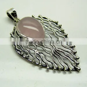 Rose Quartz Pear Oxidised Cabochon Gemstone Pendant, 925 Solid Sterling Silver Pendants, Designer Bezel Casting Pendant thumbnail-3