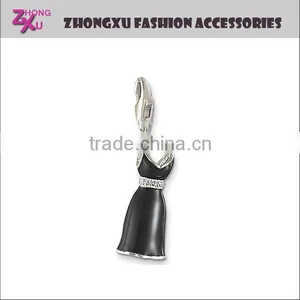 New Silver and Gold Plated DIY Custom Metal Rhinestone Lady Dress Charms Pendant for Bracelet thumbnail-1