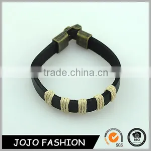 Customized Anti Brass Wire Black Leather Mens Bracelet thumbnail-1