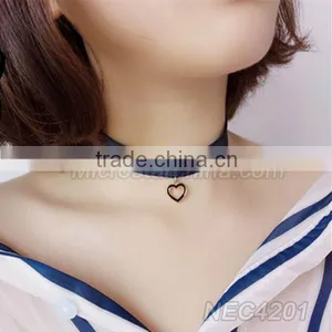 IN STOCK Women Heart Charm Chocker Necklace thumbnail-1