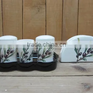 New Olive Ceramic Table Service Condiment Set With Salt and Pepper Shaker thumbnail-1