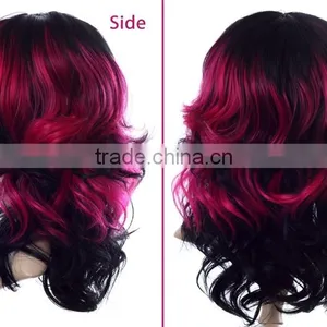 Cheap Red Sex Mixing Wig Ombre Synthetic Lace Front Hair Wig With Bangs thumbnail-3