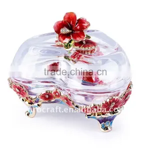 Craft Pewter Design Enamel Color Heart Shape Jewel Case Glass Jewellery Box Wedding Gift thumbnail-1