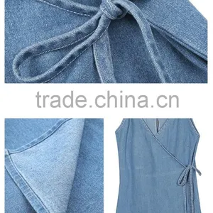 Women's Soft Slim Fit Sleeveless Blue Denim Beach Dress thumbnail-5