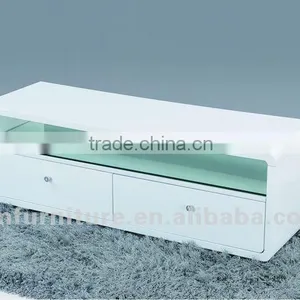 Two Drawers High Gloss White MDF TV Stand thumbnail-1