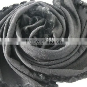 Women Winter Elegant Cashmere Pashmina Shawls With Fur Trim thumbnail-1