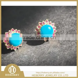 American Blue Turquoise Semi Precious Gemstone Silver Earring Stud Style Best Wedding Gift thumbnail-3