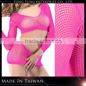 2PC Sexy Hot Long Sleeves Fishnet Lingerie Mini Dress thumbnail-1