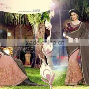 Black Color Saree Embroidery Work Done With Beautiful Red Color Pipeping Beauty Designer Sarees thumbnail-2