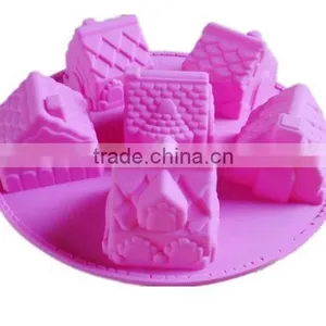 6 Cavity 3D Mini House Shape Silicone Cake Mold Chocolate Mold thumbnail-1