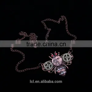 2015 Yiwu Fashion Jewelry Hot Sale Steampunk Bee Gear Pendant With Crystal Statement Necklace Red Copper thumbnail-3
