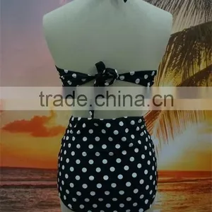 2016 Dot Print Halter High Waist Bikini For Mature Women thumbnail-4