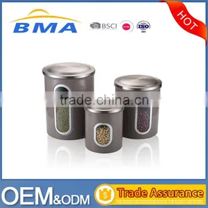 Brown Gray Stainless Steel Kitchen Canister Set With Lids thumbnail-1
