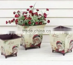 Brown Square Metal Antique Garden Planters With Santa Clause Face thumbnail-1