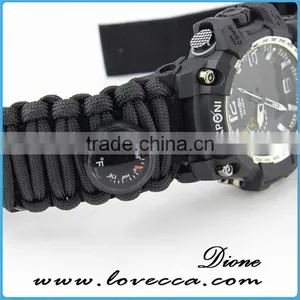 Multifunction Waterproof Survival Paracord Bracelet Watch With Compass Flint Fire Starter Scraper Whistle Gear thumbnail-2