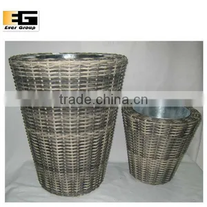 Round Rattan Woven Garden Tub W/metal thumbnail-1