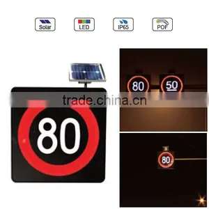 Waterproof IP65 Solar Powered(Charging) Traffic LED & Optical Fiber Sign Light (Velocity Limit 80Km Sign) thumbnail-1