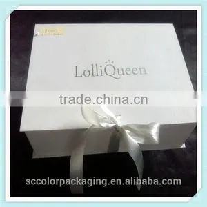 White Gift Boxes Flat Packagings With Hot Silver Logo Flat Packing Boxes With Silver Ribbon thumbnail-2