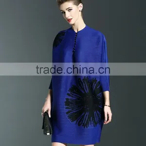 Creative Design Ladies Big Size Batwing Sleeve Pleated Dress With Buttons thumbnail-2